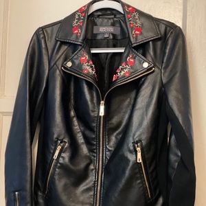 Kenneth Cole Rose Embroidered Faux Leather Jacket